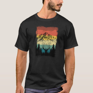 Vintage Berg & Hirsch im Wald Camping Wandern T-Shirt