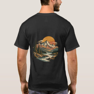 Vintage-Berg-Sonnenuntergangs-Fluss-Hinterdruck T-Shirt