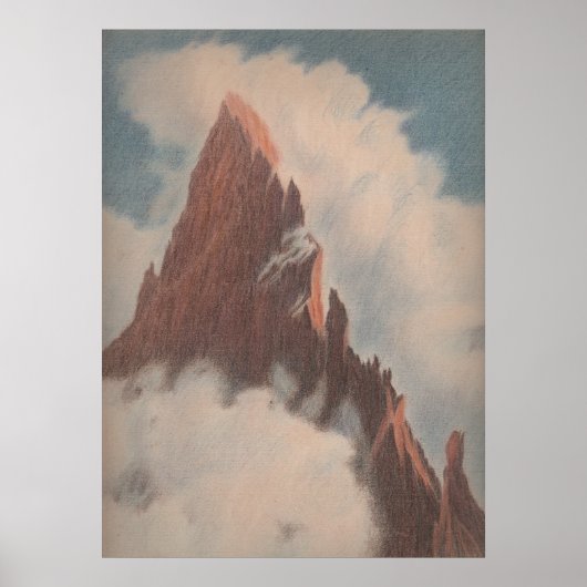 Vintage Berglandschaft Wolken Schnee einzigartig Poster (Vorne)