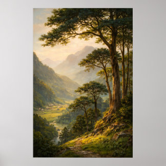 Vintage Berglandschaftsposter, Serene Wald Poster