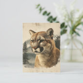 Vintage Berglöwe In Winterlandschaft Postkarte (Stehend Vorderseite)