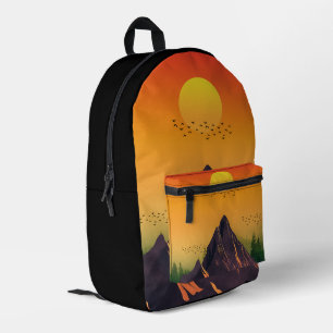 VINTAGE BERGNATUR SONNENUNTERGANG BEDRUCKTER RUCKSACK