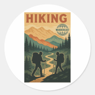 Vintage Bergwanderung - Retro Wandern Runder Aufkleber