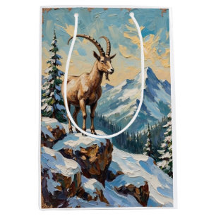 Vintage Bergziege auf bereiftem Weihnachtsgrat Mittlere Geschenktüte