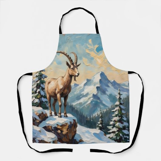 Vintage Bergziege auf bereiftem Weihnachtskamm Schürze (Vorderseite)