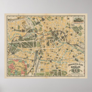 Vintage Berlin Germany Monument Map (1902) Poster