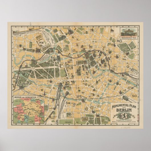 Vintage Berlin Germany Monument Map (1902) Poster (Vorne)