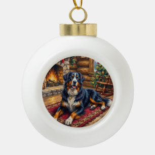 Vintage Berner Sennenhund gemütliche Weihnachtshüt Keramik Kugel-Ornament