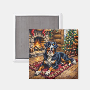 Vintage Berner Sennenhund gemütliche Weihnachtshüt Magnet