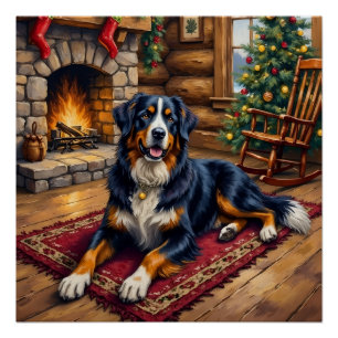 Vintage Berner Sennenhund gemütliche Weihnachtshüt Poster