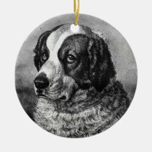 Vintage Bernhardiner-Hundekunst Keramikornament