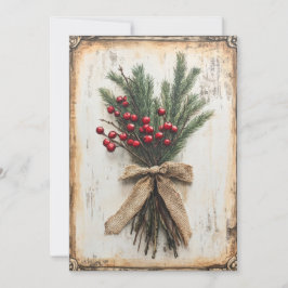 Vintage Berries & Evergreen Holiday Card Feiertagskarte