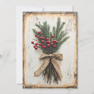Vintage Berries & Evergreen Holiday Card Feiertagskarte