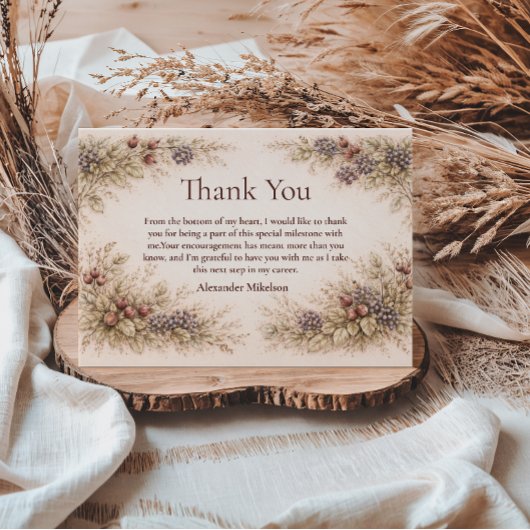 Vintage Berry Botanical Graduation Party Dankeskarte