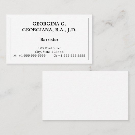 Vintage, Berufliche Anwaltskarte Visitenkarte (Vorne/Hinten)