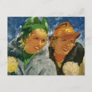 Vintage beste Freundinnen! Elegante und stilvolle Postkarte