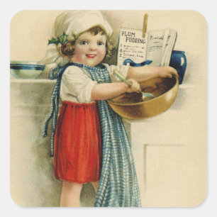Vintage Beste Weihnachtswünsche Backen Mädchen Quadratischer Aufkleber