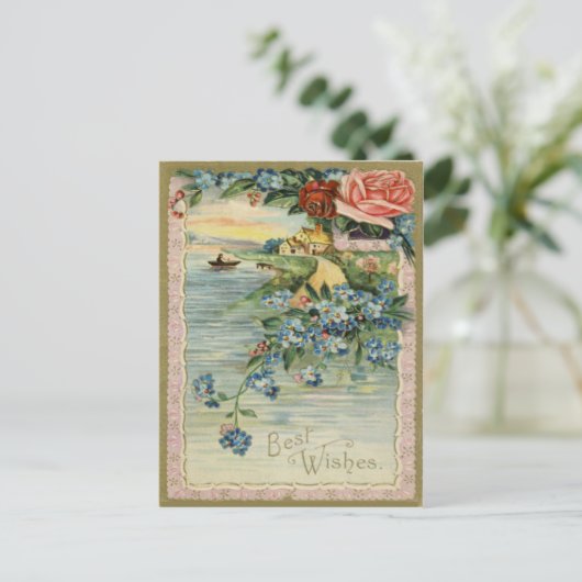 Vintage Beste Wünsche Postkarte (Stehend Vorderseite)