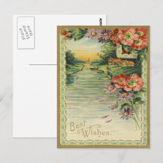 Vintage Beste Wünsche Postkarte (Vorne/Hinten)