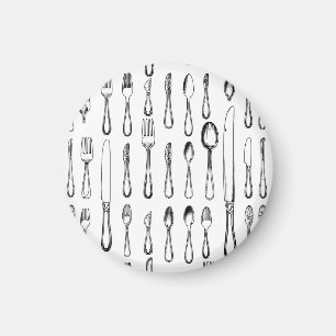 Vintage-Besteck-Skizzenmuster Elegant Magnet
