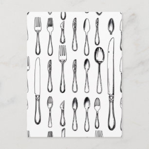 Vintage-Besteck-Skizzenmuster Elegant Postkarte