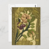 Vintage bestickte Blätter und Blume Postkarte (Vorne/Hinten)