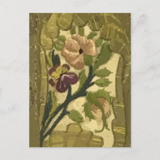 Vintage bestickte Blätter und Blume Postkarte (Vorderseite)