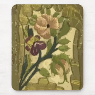 Vintage bestickte Blume und Blätter Maus Pad Mousepad