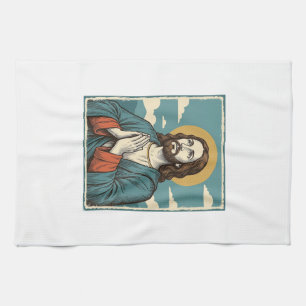 Vintage betender Heiland religiöses Shirt-Design_1 Geschirrtuch