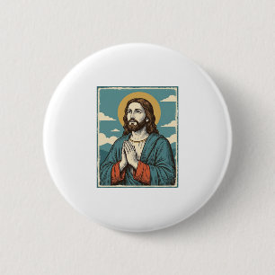 Vintage betender Heiland religiöses Shirtsdesign_1 Button