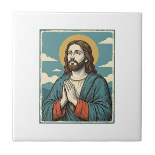 Vintage betender Heiland religiöses Shirtsdesign_1 Fliese