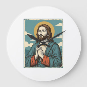 Vintage betender Heiland religiöses Shirtsdesign_1 Große Wanduhr