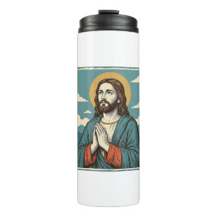 Vintage betender Heiland religiöses Shirtsdesign_1 Thermosbecher