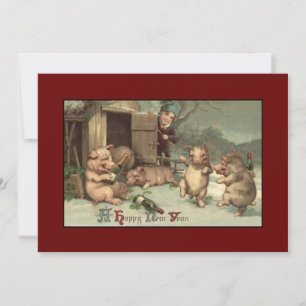 Vintage betrunkene Schweine Frohes Neues Jahr Feiertagskarte
