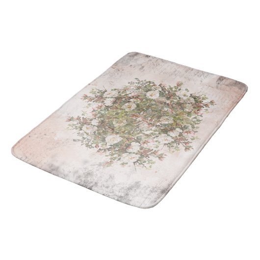 Vintage beunruhigte Boho Weiß-Rose Badematte (Schrägansicht)