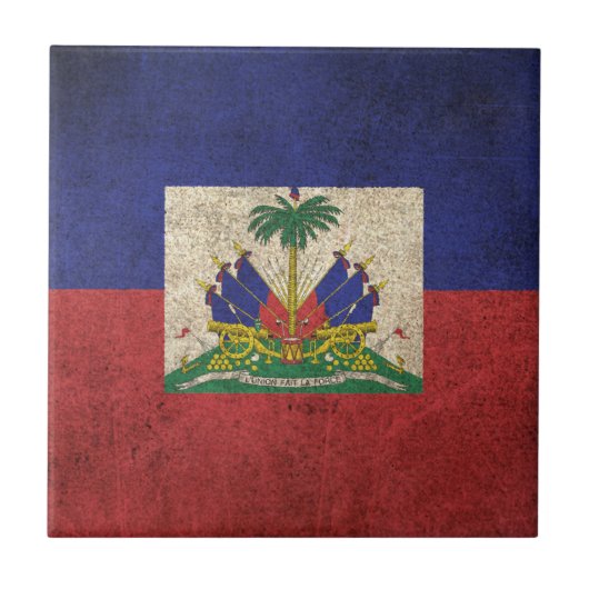 Vintage beunruhigte Flagge von Haiti Fliese (Vorderseite)
