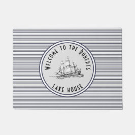 Vintage Bezeichnung und Name des Navy Blue Strips Fußmatte