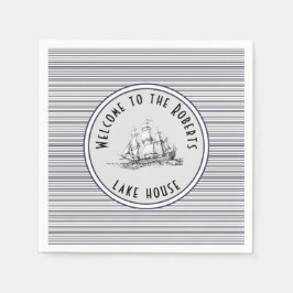 Vintage Bezeichnung und Name des Navy Blue Strips Serviette