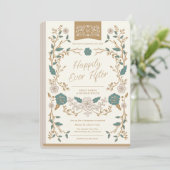 Vintage Bibliothek Hochzeitsempfang Einladung (Stehend Vorderseite)