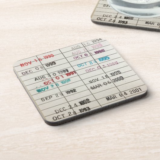 Vintage Bibliotheks-Abgabefrist-Karten Getränkeuntersetzer (Linke Seite)