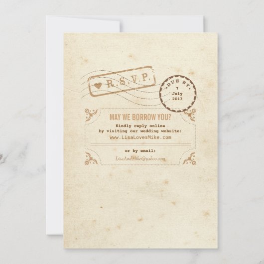 Vintage Bibliotheks-Karten-Hochzeits-Einladung Einladung (Rückseite)