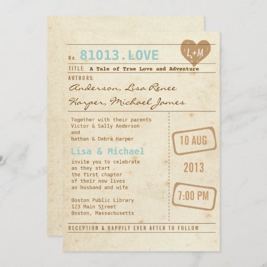 Vintage Bibliotheks-Karten-Hochzeits-Einladung Einladung (Vorne/Hinten)