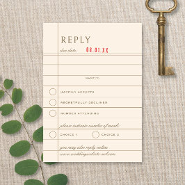 Vintage-Bibliotheksauschecken neutrale Hochzeitsan RSVP Karte