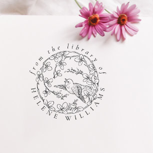 Vintage Bibliotheksbücher für Blumenvögel Permastempel