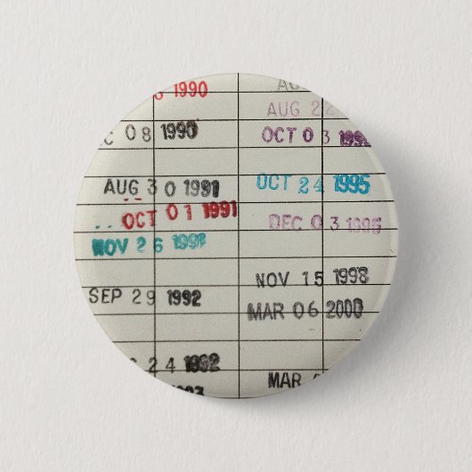 Vintage-Bibliotheksfälligkeitskarten Button (Vorderseite)