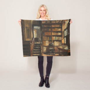 Vintage Bibliotheksgemälde, Moody-Tones, Bookish Fleecedecke