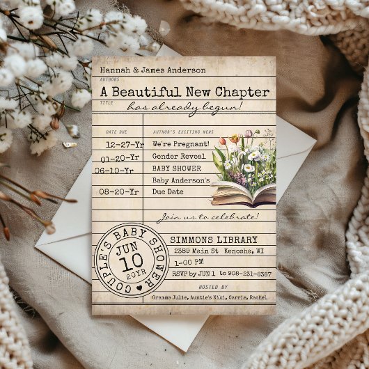 Vintage Bibliothekskarte Blumenbücher Niedliche Ba Einladung