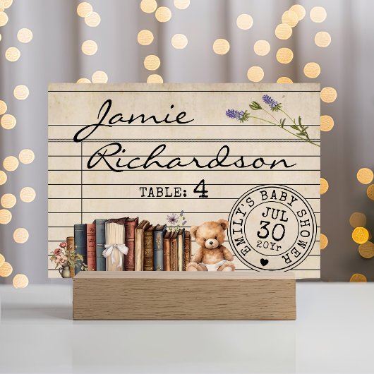 Vintage Bibliothekskarte Bücher Kinderdusche Platz Platzkarte