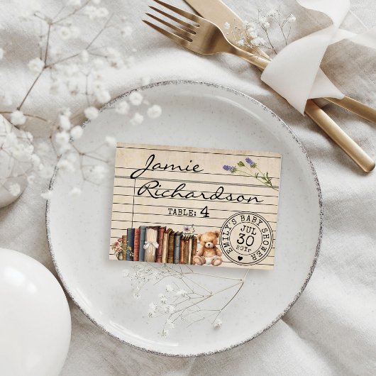 Vintage Bibliothekskarte Bücher Kinderdusche Platz Platzkarte