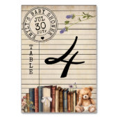 Vintage Bibliothekskarte bucht Babyduschkarte Tischnummer (Vorderseite)